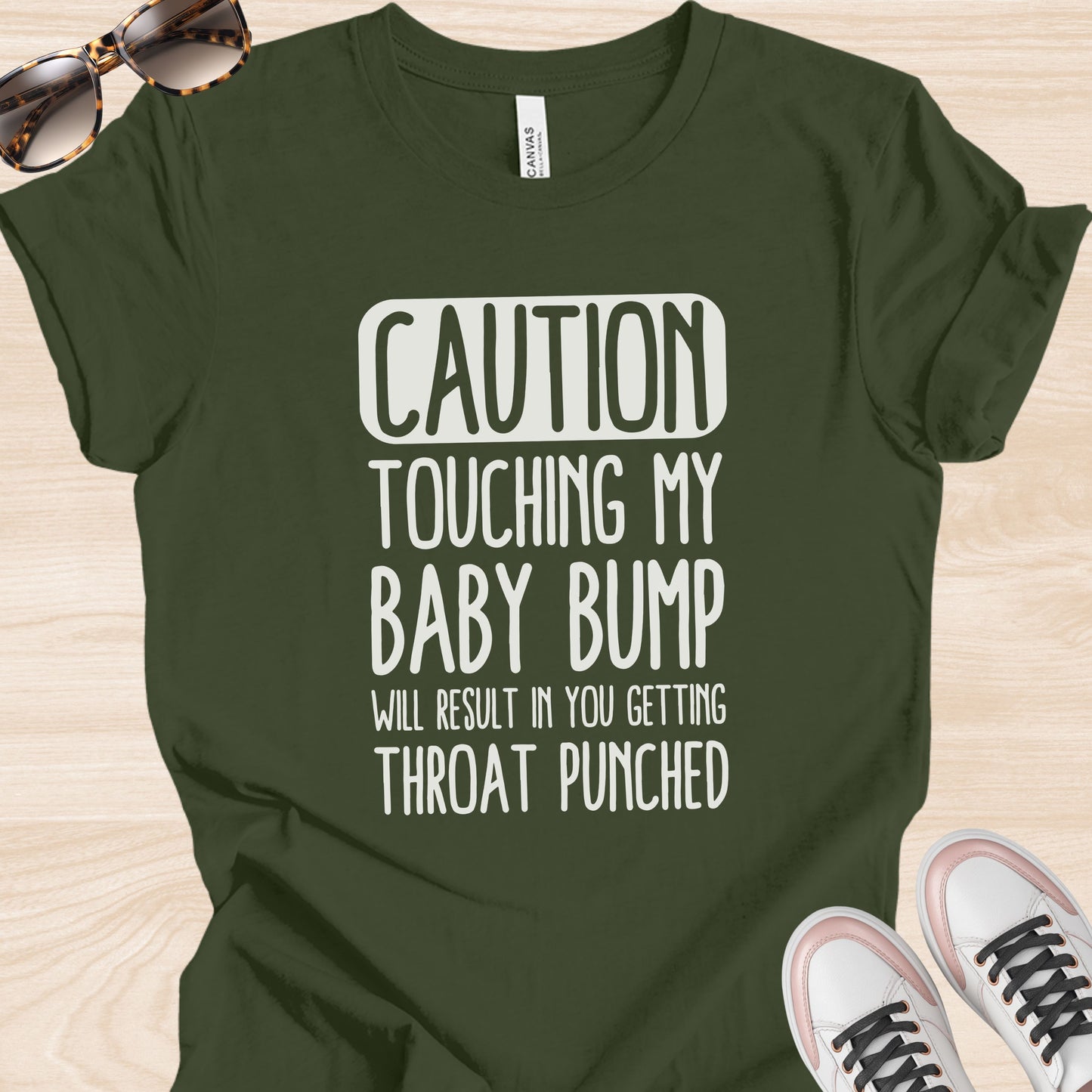 Caution Throat Punch Pregnancy T-Shirt