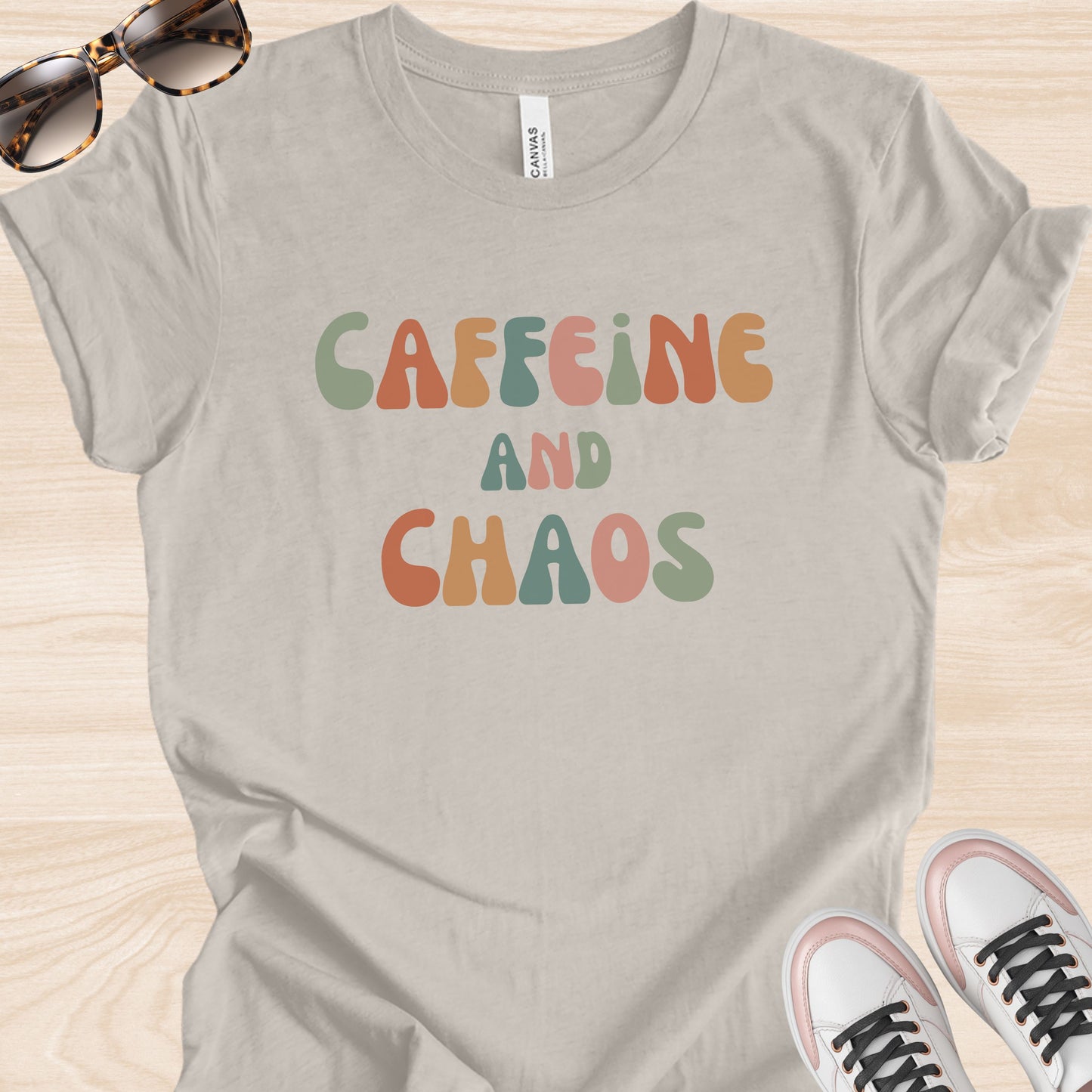 Caffeine and Chaos Colorful T-Shirt