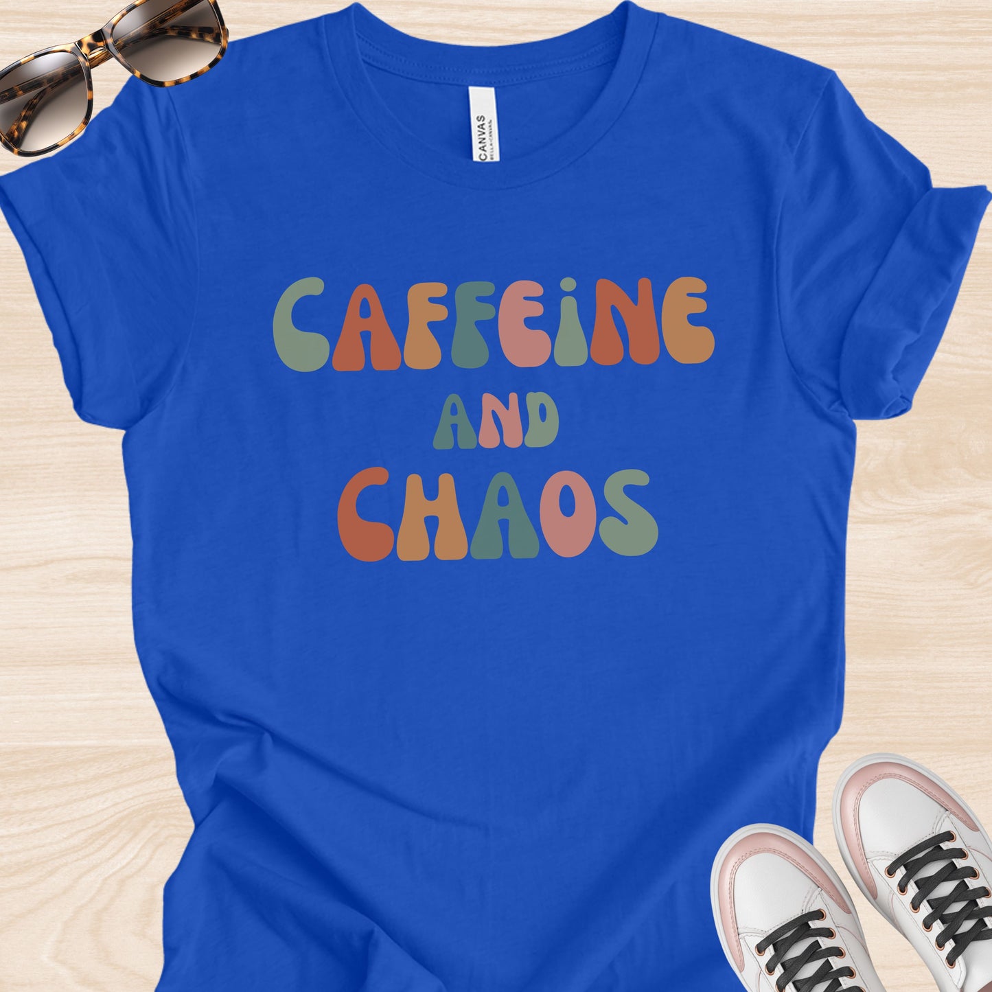 Caffeine and Chaos Colorful T-Shirt